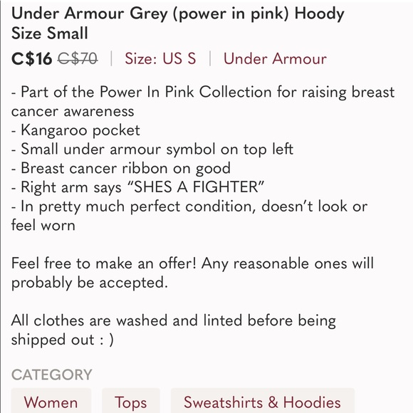 Under Armour Grey (power in pink) Hoody Size Small - Picture 12 of 12